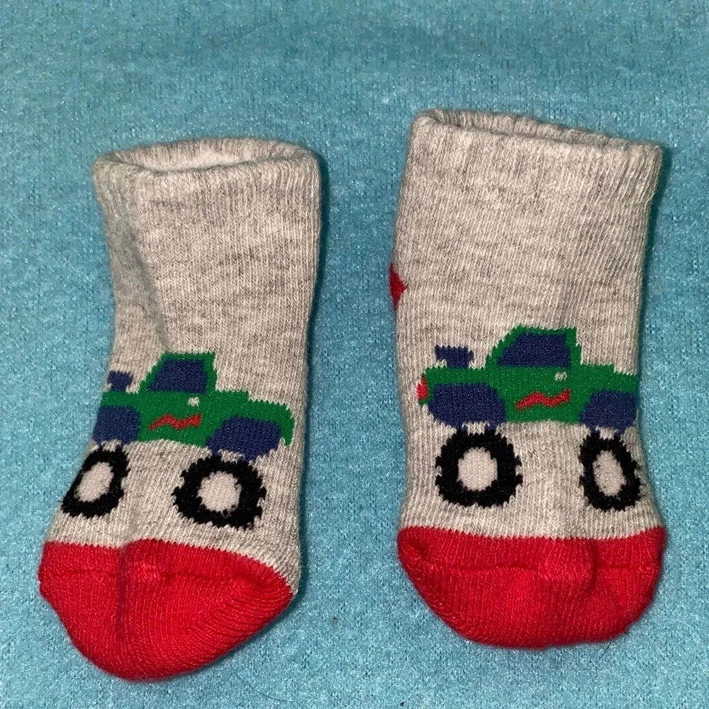 INFANT socks monster truck dump truck stripes cozy comfy 3 pair size 0-6 months